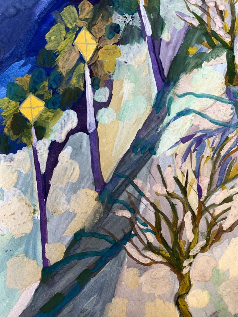 Gouache painting Winter evening in the park Ivanna Yanchuk - 9