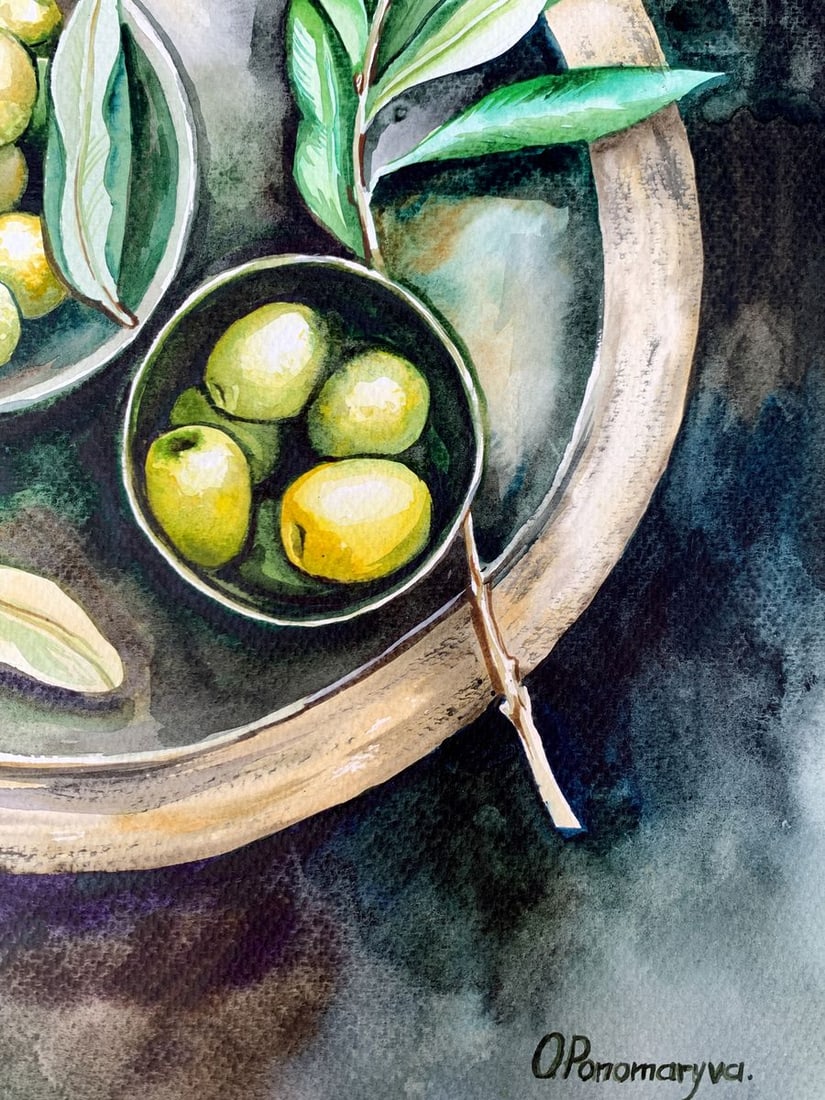 Watercolor painting Olive Olga Ponomaryva - 11