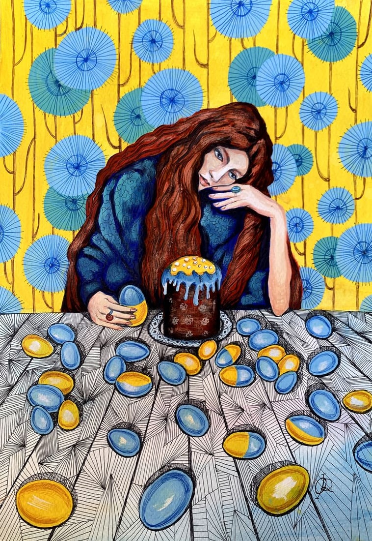 Acrylic painting Waiting for the holiday Olga Ponomaryva: Title: Acrylic painting Waiting for the holiday Olga Ponomaryva Description: NoAAA3457The painting "Waiting for the Holiday", created with acrylic and pencils on paper, radiates a sense of