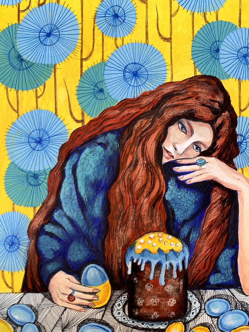 Acrylic painting Waiting for the holiday Olga Ponomaryva - 4