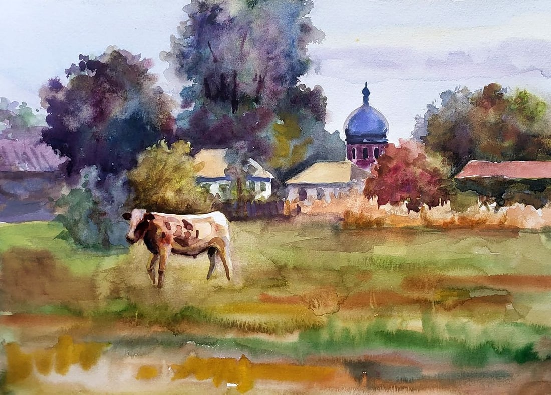 Watercolor painting The bull grazes Serdyuk Boris Petrovich (1 of 5)