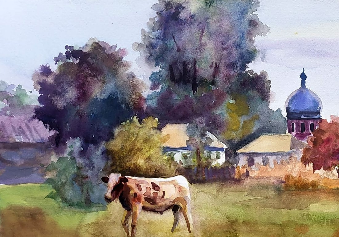 Watercolor painting The bull grazes Serdyuk Boris Petrovich - 2