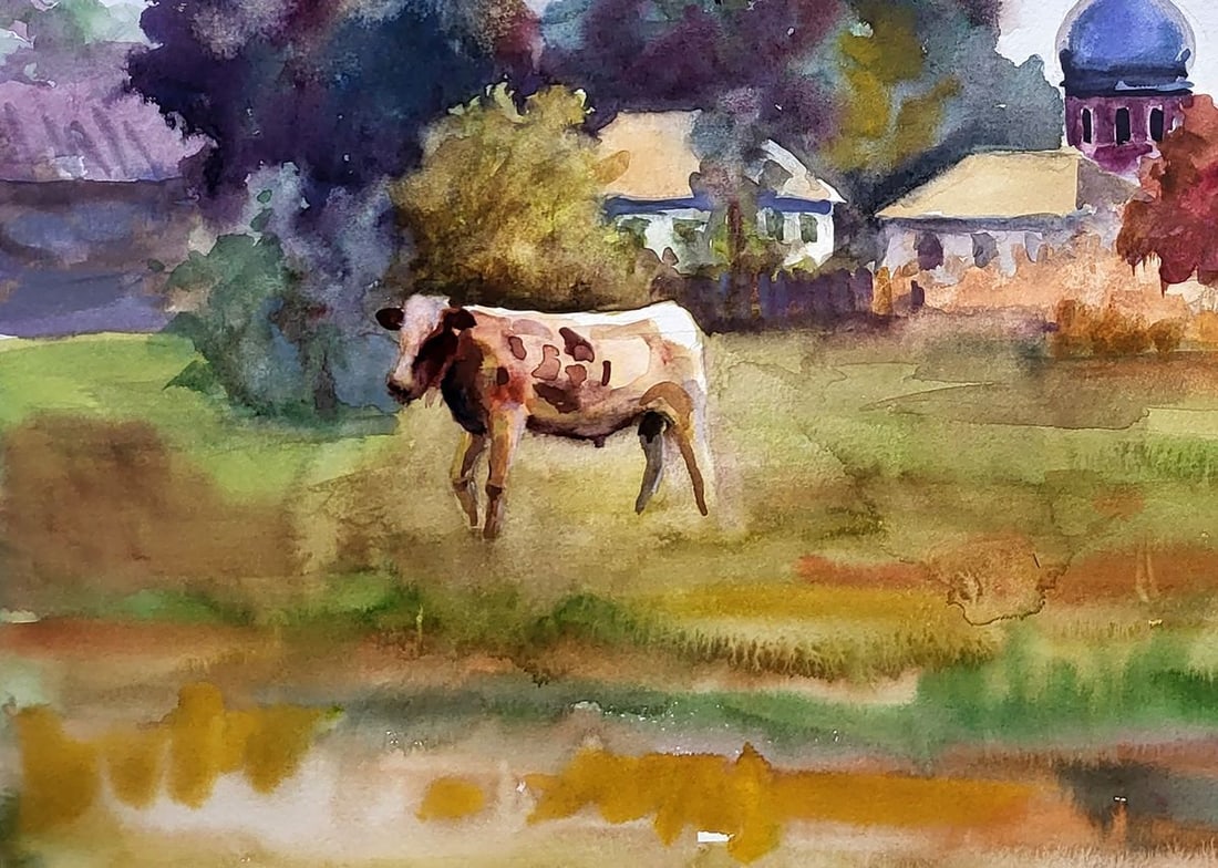 Watercolor painting The bull grazes Serdyuk Boris Petrovich - 4