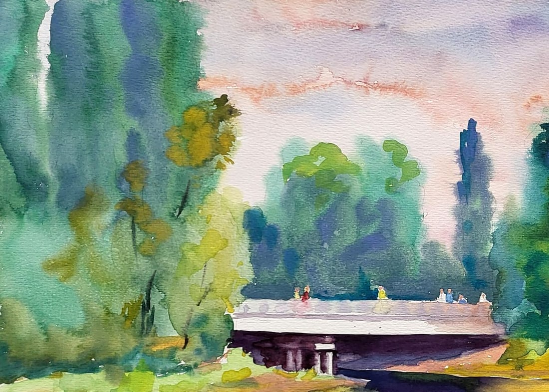 Watercolor painting Near the bridge Serdyuk Boris Petrovich - 2