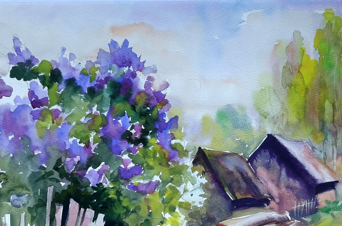 Watercolor painting Lilac near the village Serdyuk Boris Petrovich - 2
