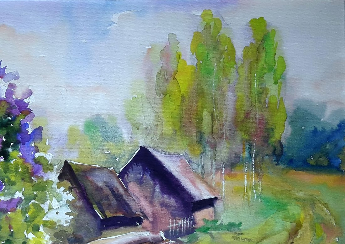 Watercolor painting Lilac near the village Serdyuk Boris Petrovich - 3