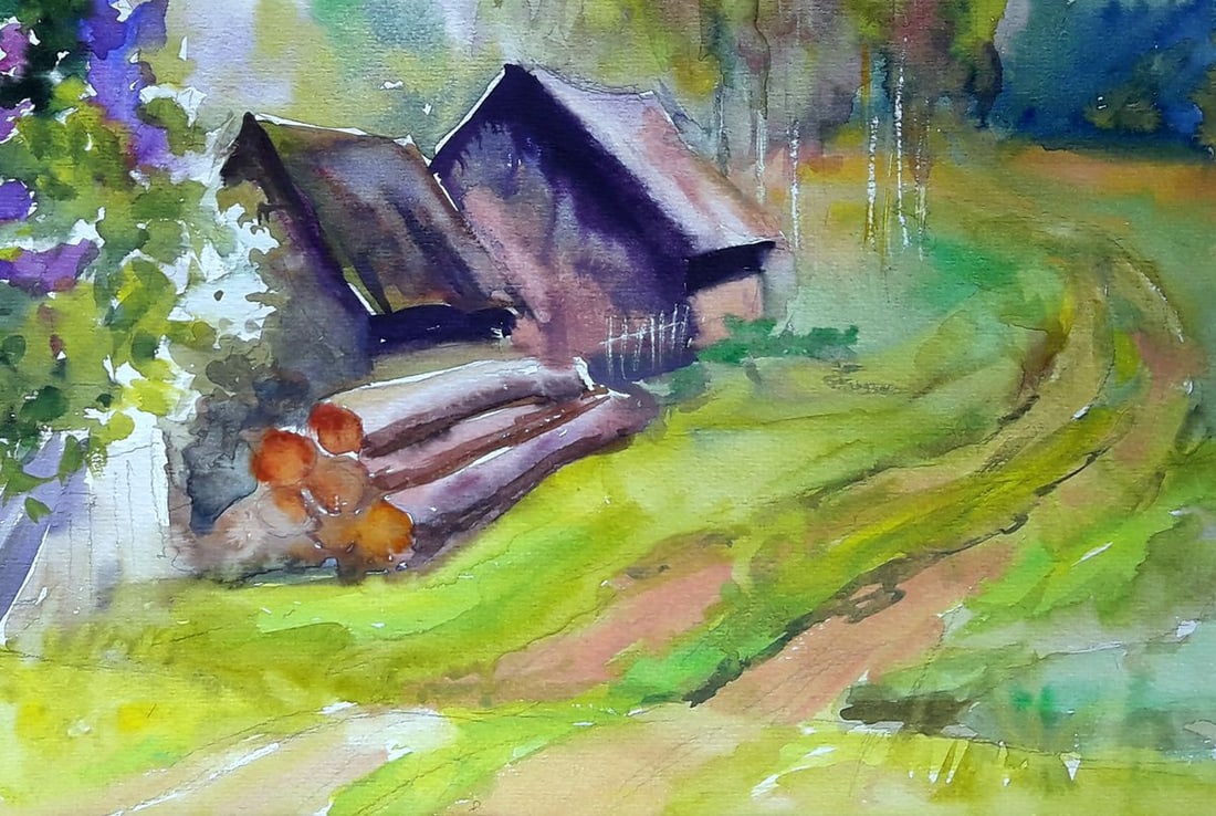 Watercolor painting Lilac near the village Serdyuk Boris Petrovich - 5