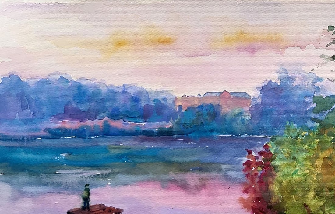 Watercolor painting Evening by the reservoir Serdyuk Boris Petrovich - 2