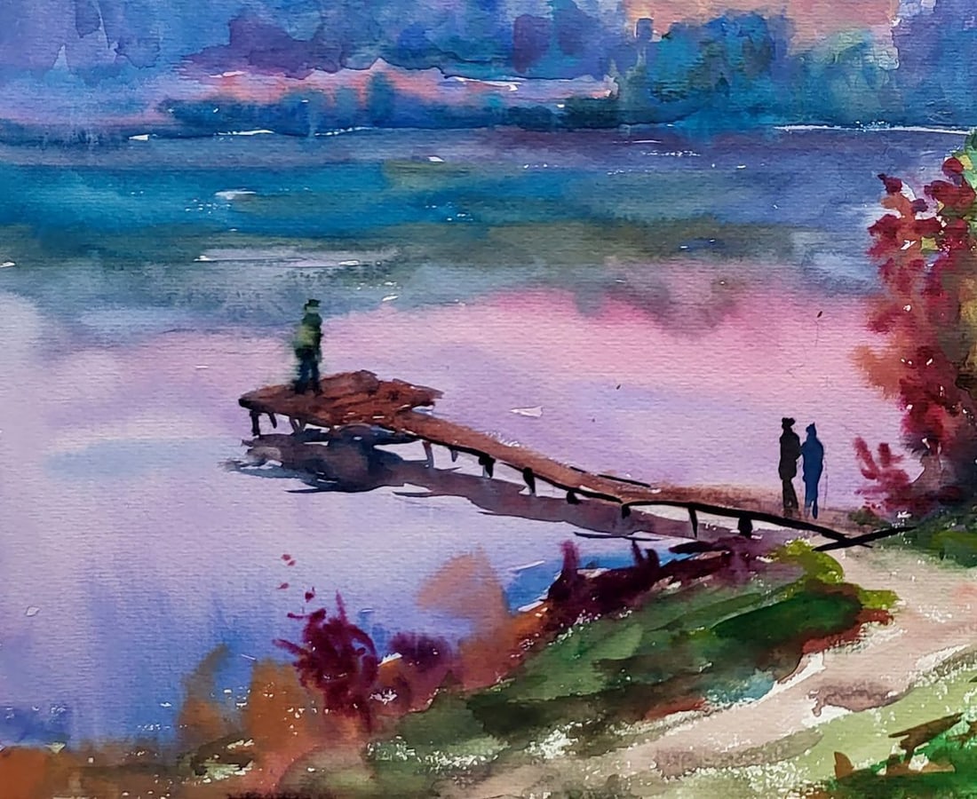 Watercolor painting Evening by the reservoir Serdyuk Boris Petrovich - 4