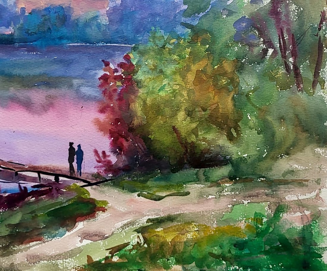 Watercolor painting Evening by the reservoir Serdyuk Boris Petrovich - 5