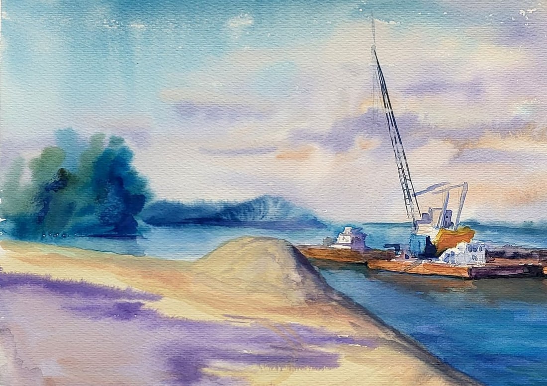 Watercolor painting Dredge on the Dnieper Serdyuk Boris Petrovich - 2