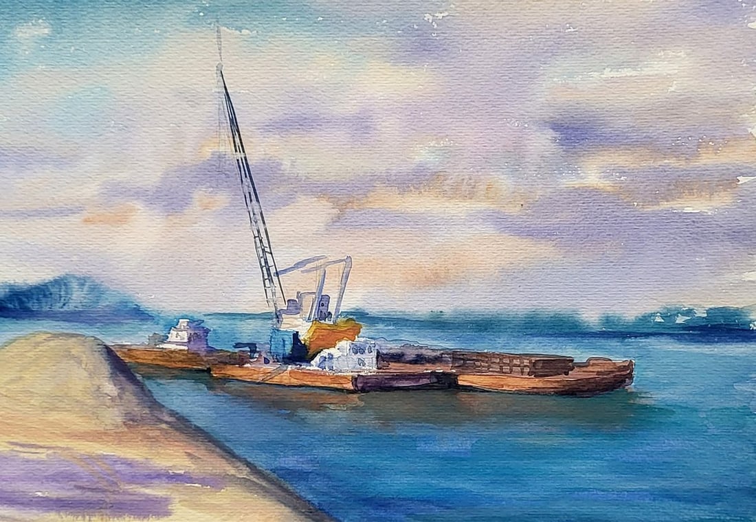 Watercolor painting Dredge on the Dnieper Serdyuk Boris Petrovich - 3