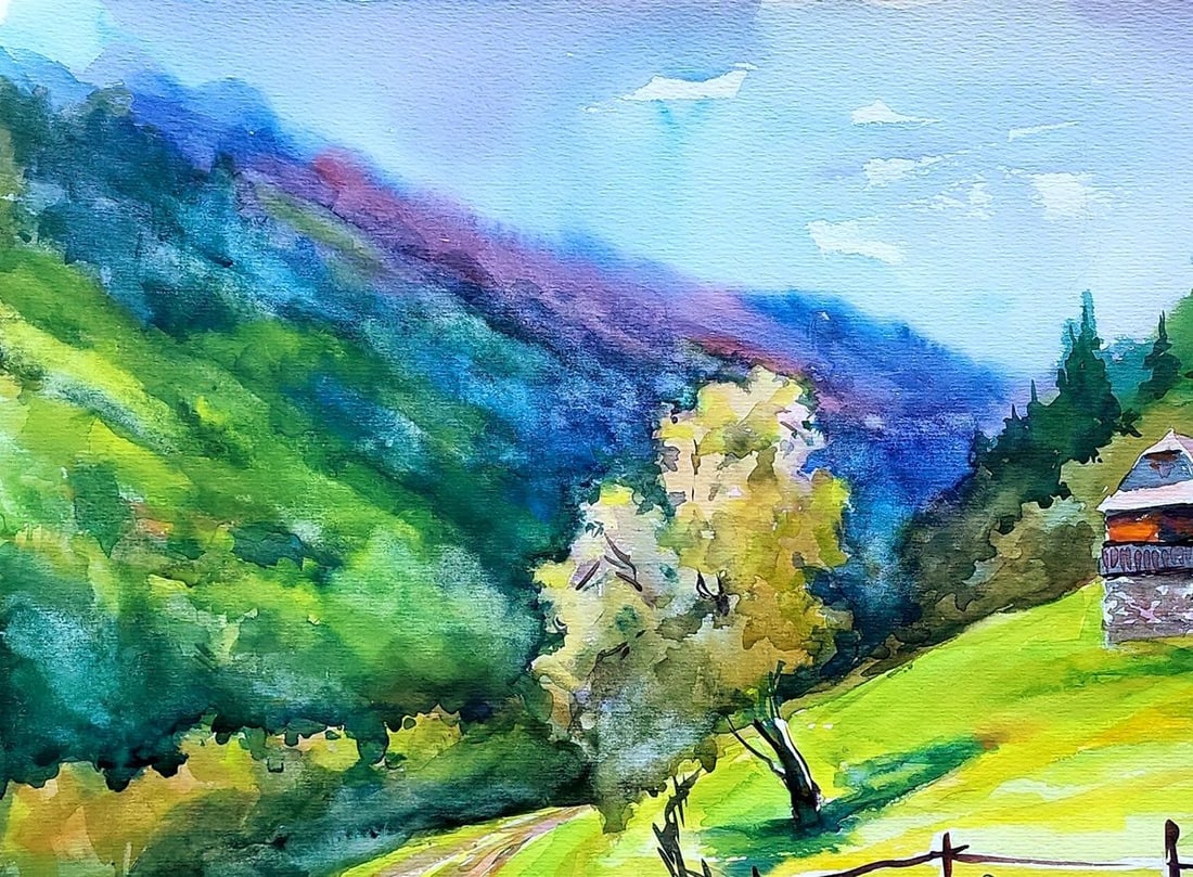 Watercolor painting Carpathian Austrian Houses Serdyuk Boris Petrovich - 2