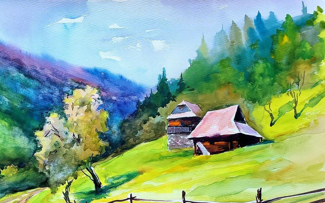 Watercolor painting Carpathian Austrian Houses Serdyuk Boris Petrovich - 3