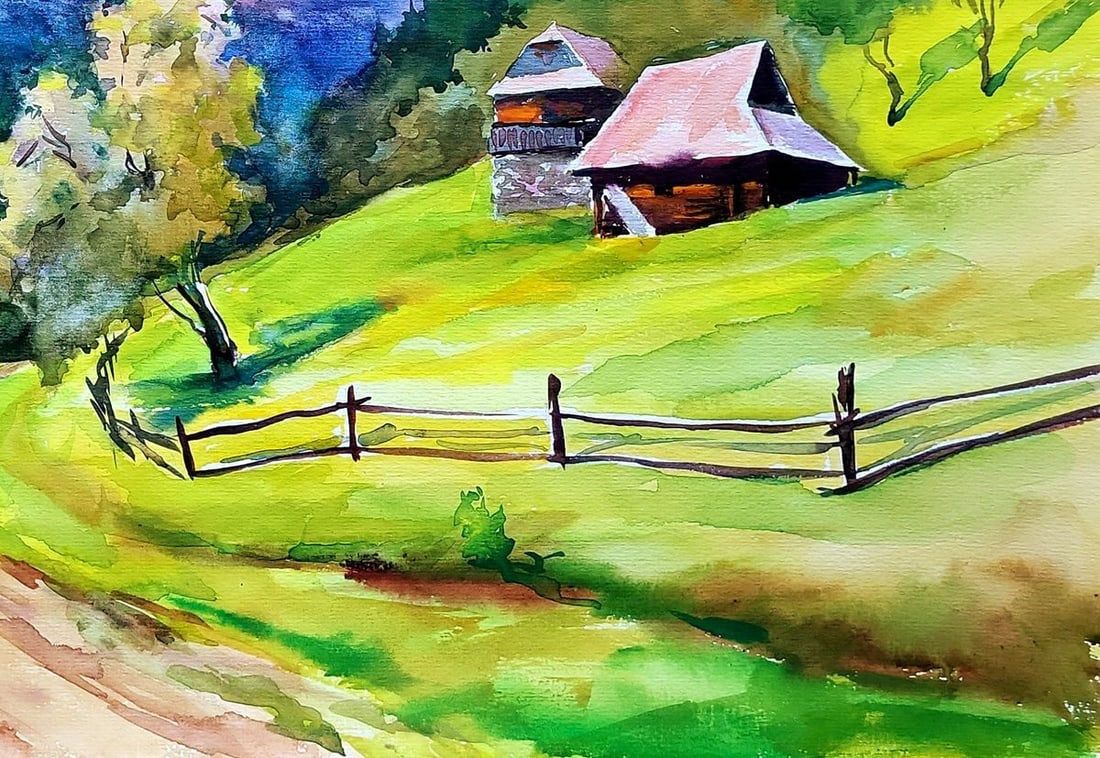 Watercolor painting Carpathian Austrian Houses Serdyuk Boris Petrovich - 5