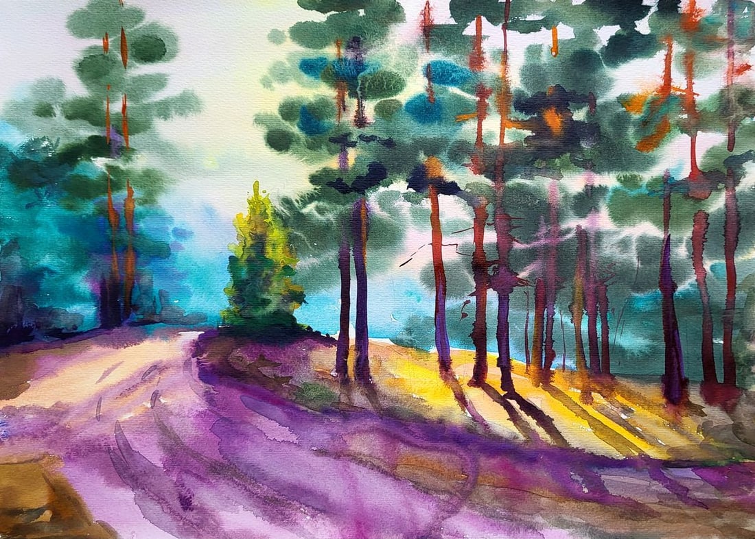 Watercolor painting Forest road Serdyuk Boris Petrovich (1 of 5)
