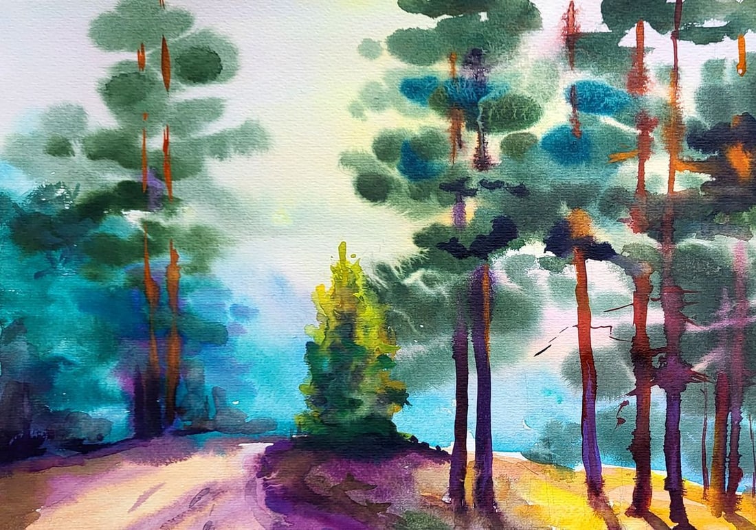 Watercolor painting Forest road Serdyuk Boris Petrovich - 2
