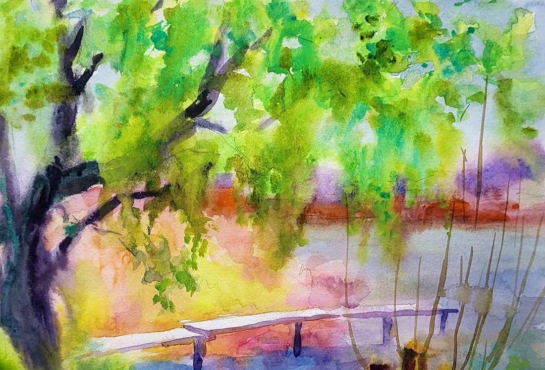 Watercolor painting Reed bridge Serdyuk Boris Petrovich - 3