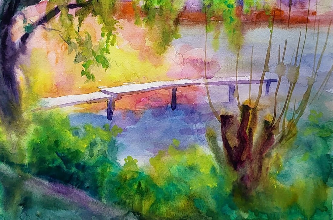 Watercolor painting Reed bridge Serdyuk Boris Petrovich - 5