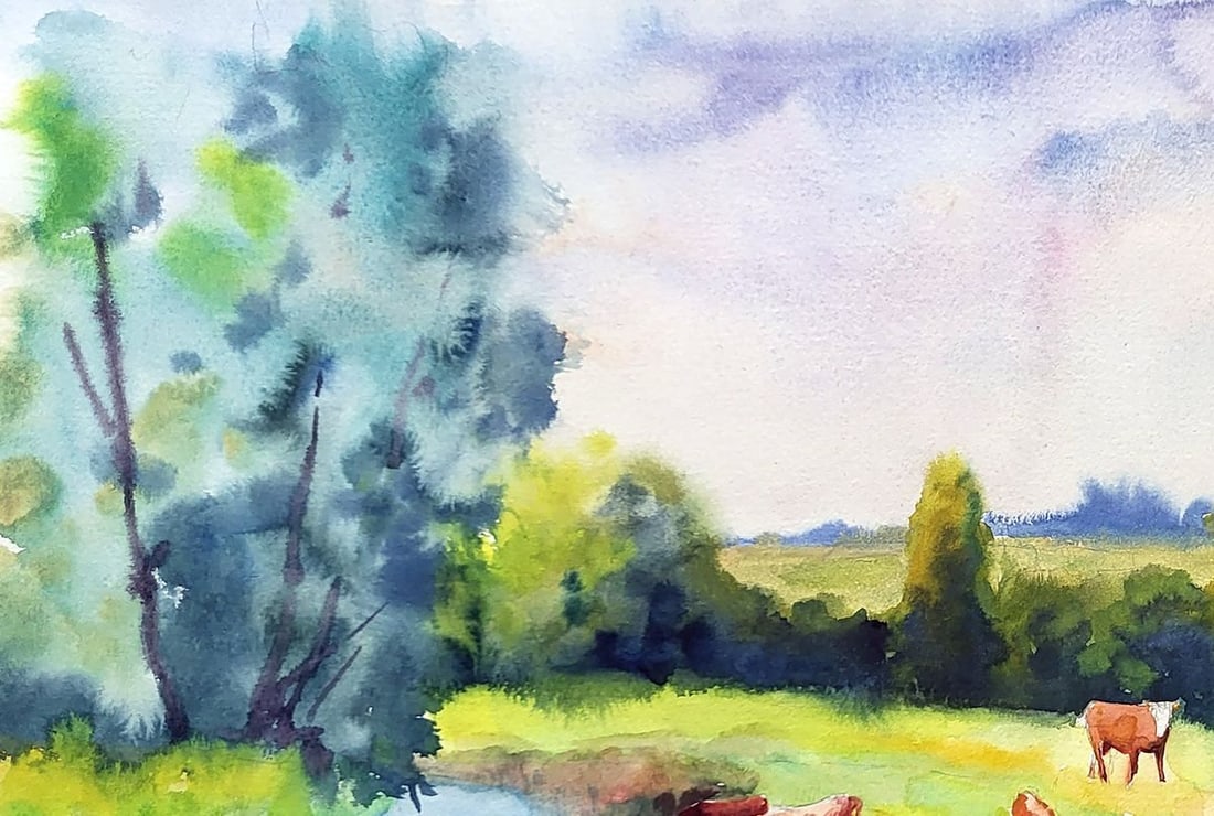 Watercolor painting At watering holes Serdyuk Boris Petrovich - 2