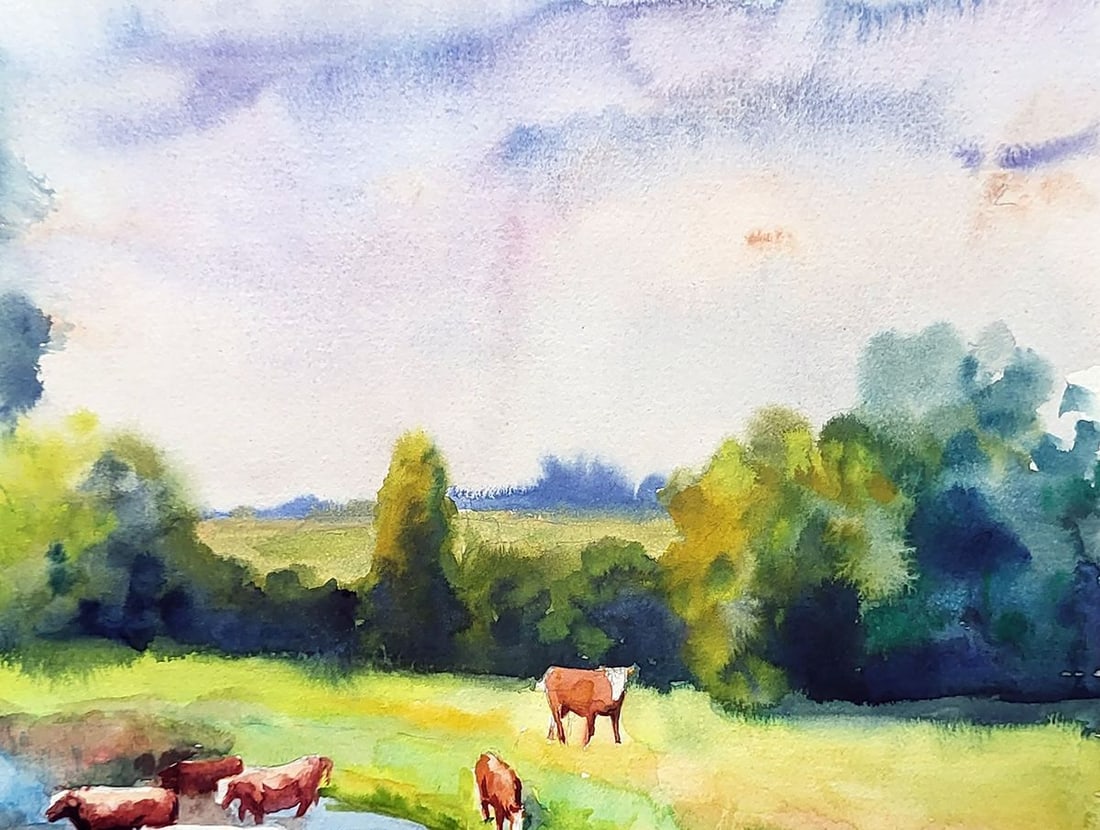 Watercolor painting At watering holes Serdyuk Boris Petrovich - 3