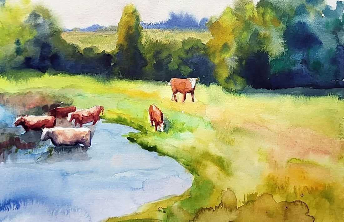Watercolor painting At watering holes Serdyuk Boris Petrovich - 5