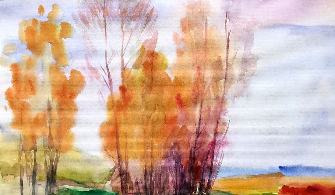 Watercolor painting Autumn motif with road Serdyuk Boris Petrovich - 2