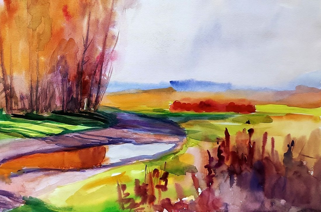 Watercolor painting Autumn motif with road Serdyuk Boris Petrovich - 5