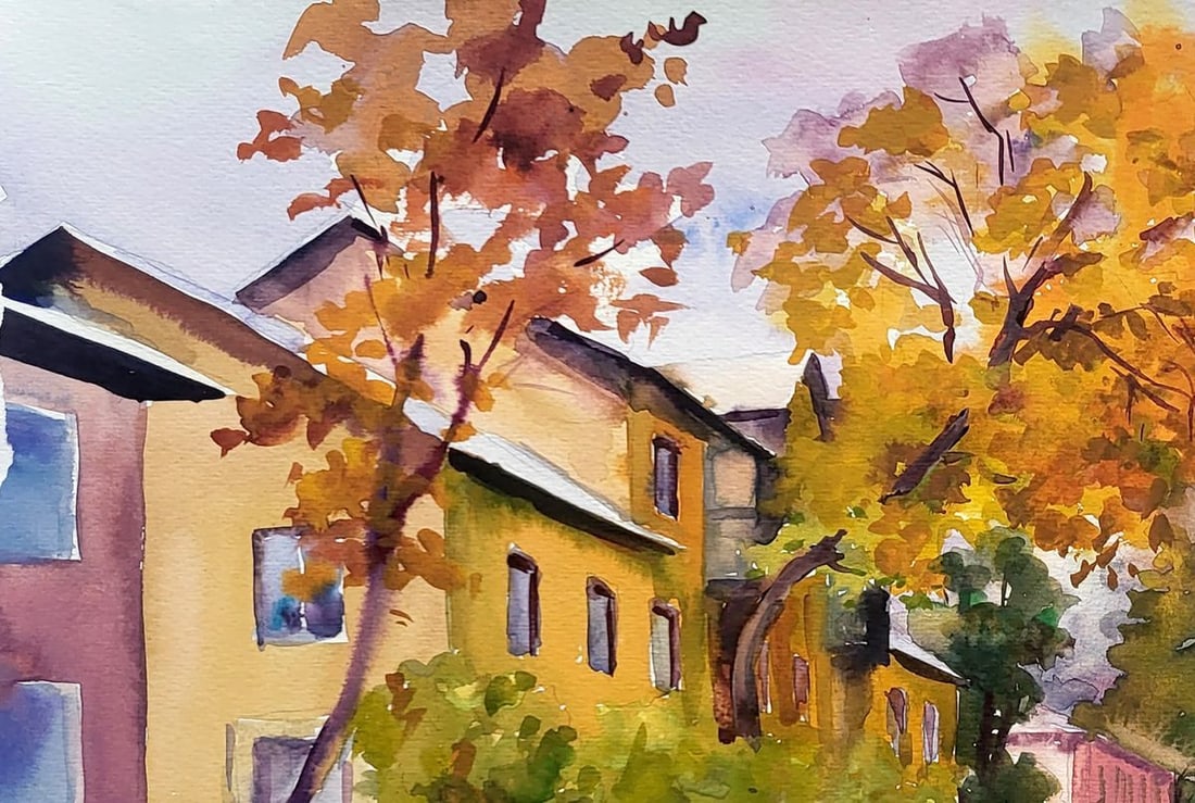 Watercolor painting Autumn in the city Serdyuk Boris Petrovich - 2