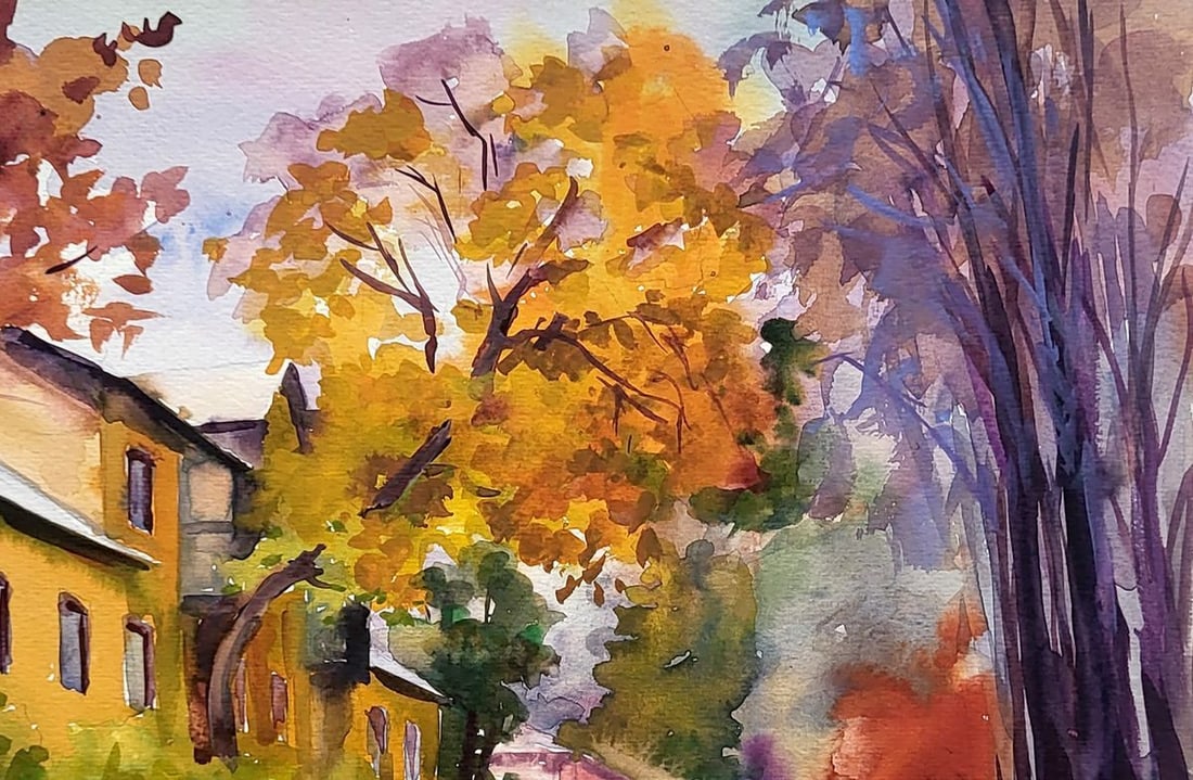 Watercolor painting Autumn in the city Serdyuk Boris Petrovich - 3
