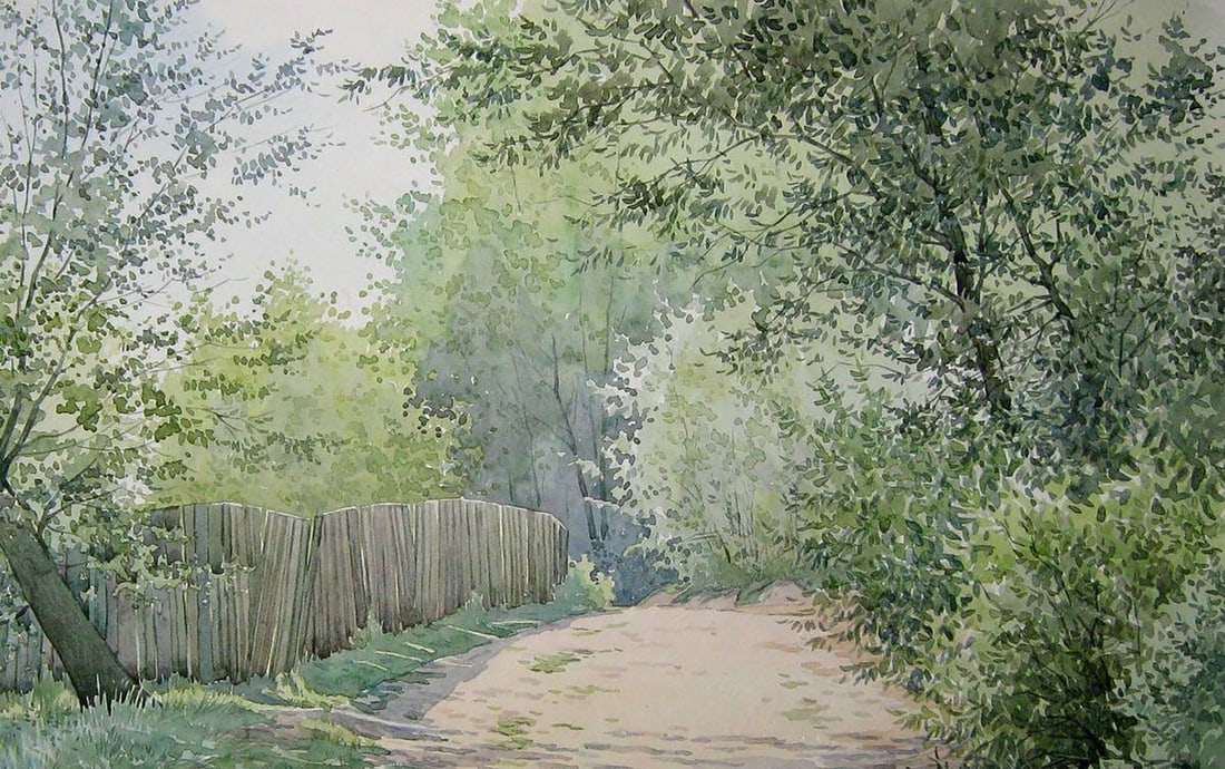 Watercolor painting Road to the river Kalebets Valery - 3