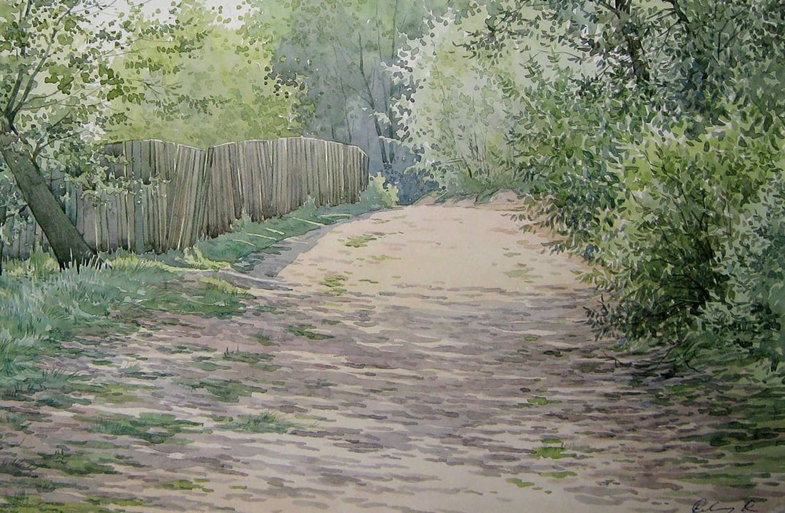 Watercolor painting Road to the river Kalebets Valery - 5