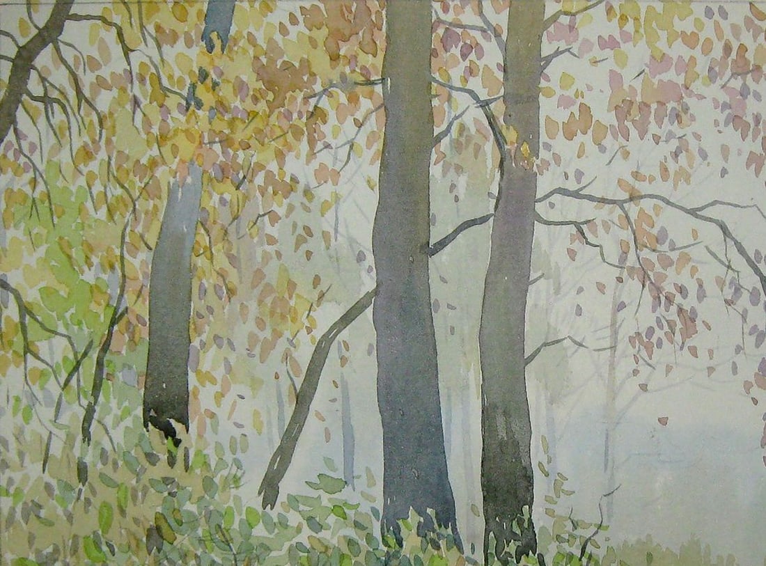 Watercolor painting Foggy forest Kalebets Valery - 2