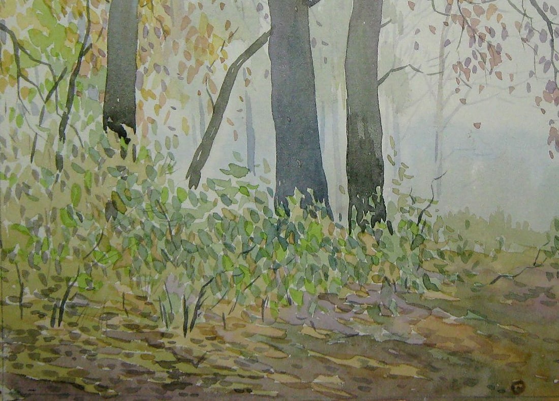 Watercolor painting Foggy forest Kalebets Valery - 4