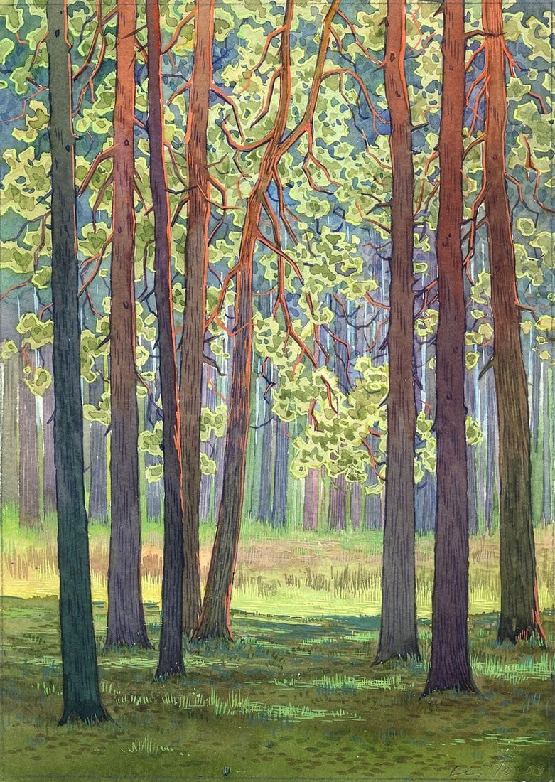 Watercolor painting In the green forest Kalebets Valery (1 of 5)