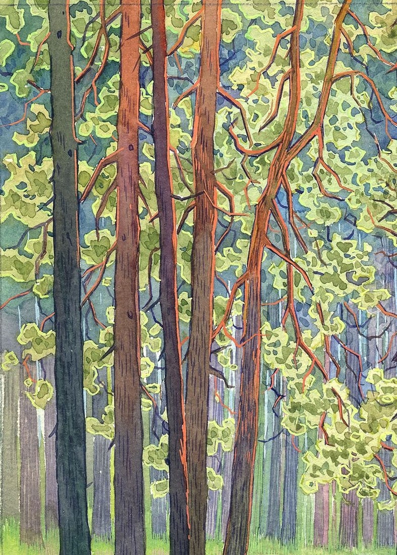 Watercolor painting In the green forest Kalebets Valery - 2