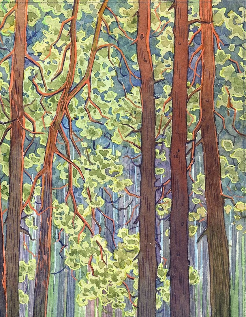 Watercolor painting In the green forest Kalebets Valery - 3