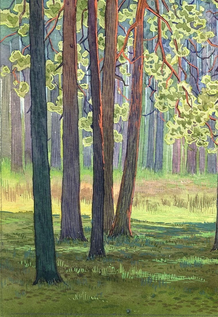 Watercolor painting In the green forest Kalebets Valery - 4
