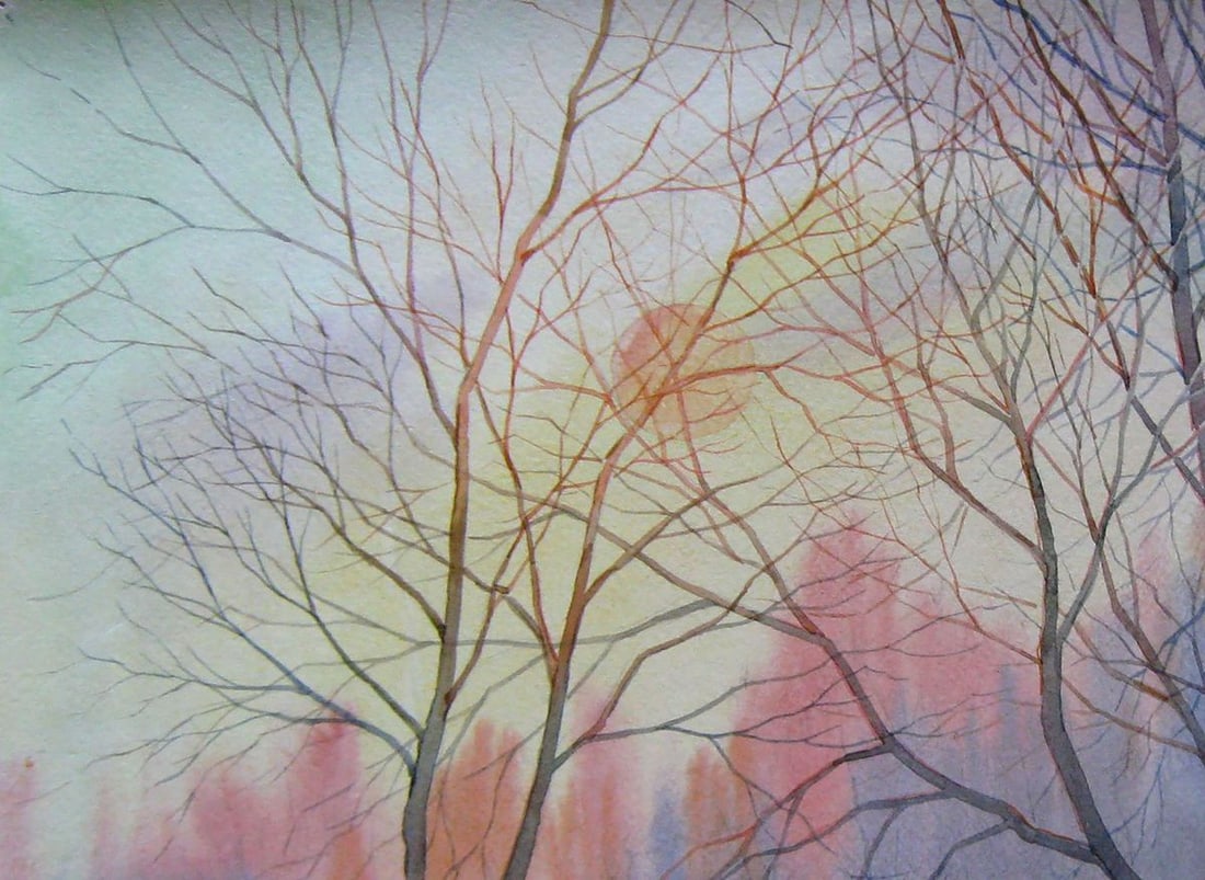 Watercolor painting Sunny winter morning Kalebets Valery - 2