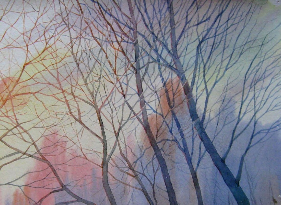Watercolor painting Sunny winter morning Kalebets Valery - 3