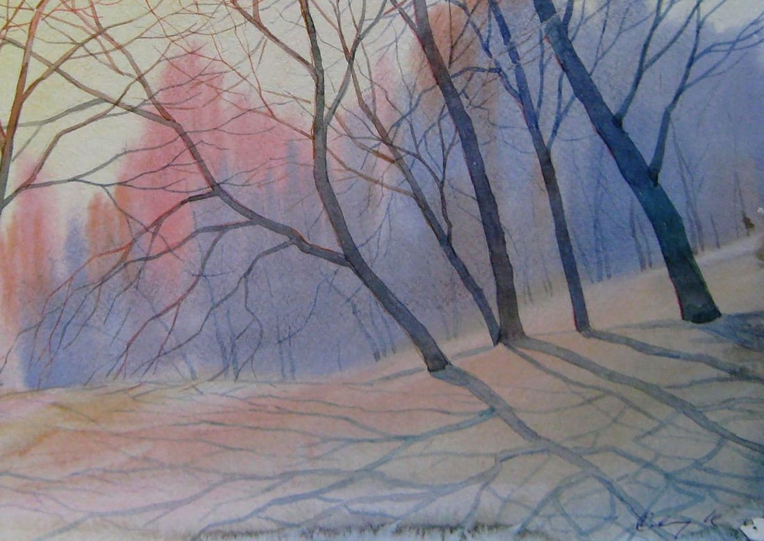 Watercolor painting Sunny winter morning Kalebets Valery - 5