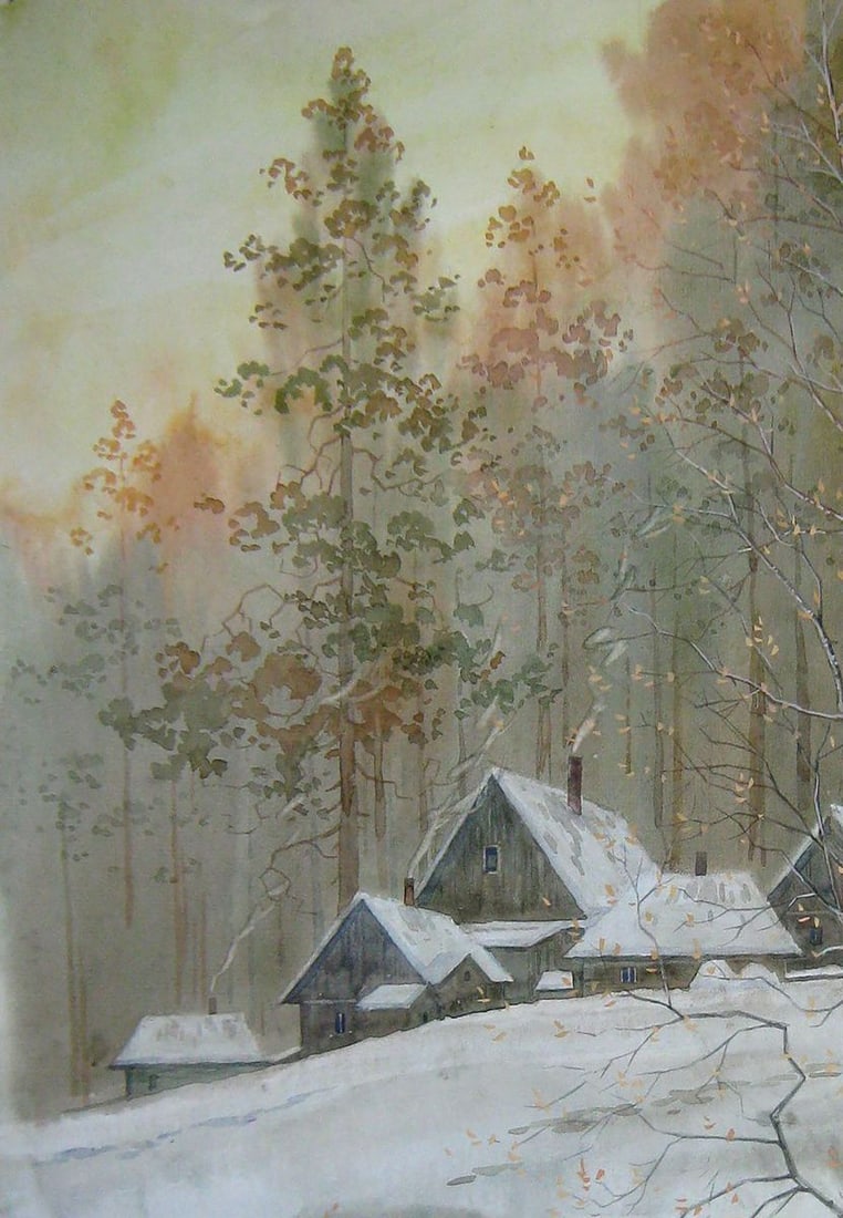 Watercolor painting February evening Kalebets Valery - 2