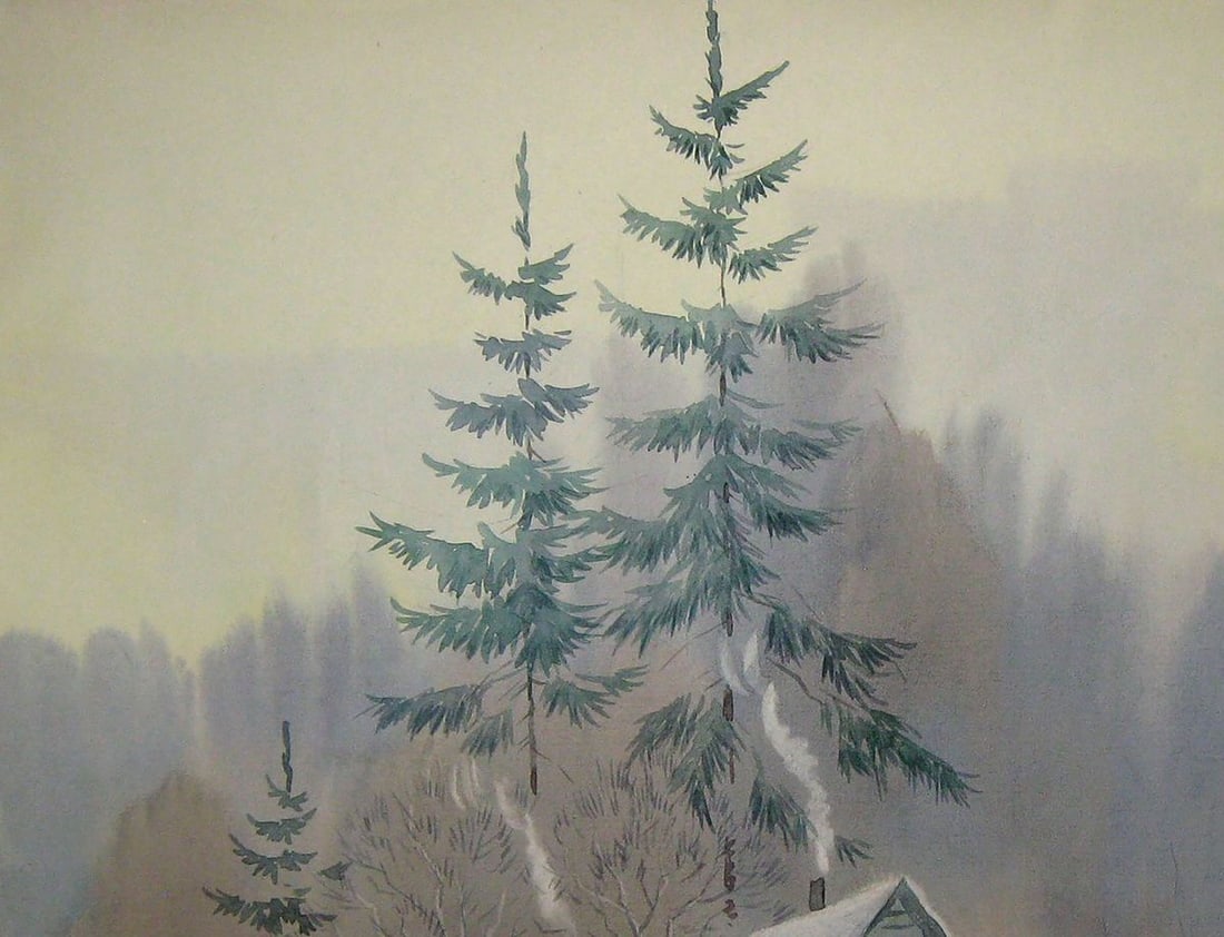 Watercolor painting At the edge of the village Kalebets Valery - 2