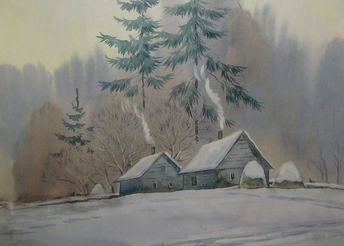 Watercolor painting At the edge of the village Kalebets Valery - 4