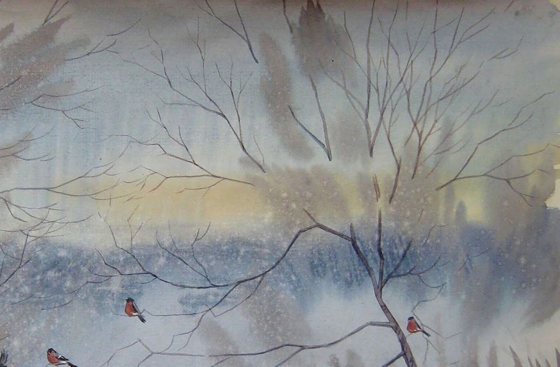 Watercolor painting Bullfinches Kalebets Valery - 3