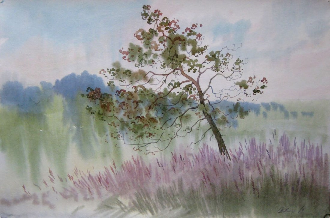 Watercolor painting Morning. Blooming Sally Kalebets Valery (1 of 5)