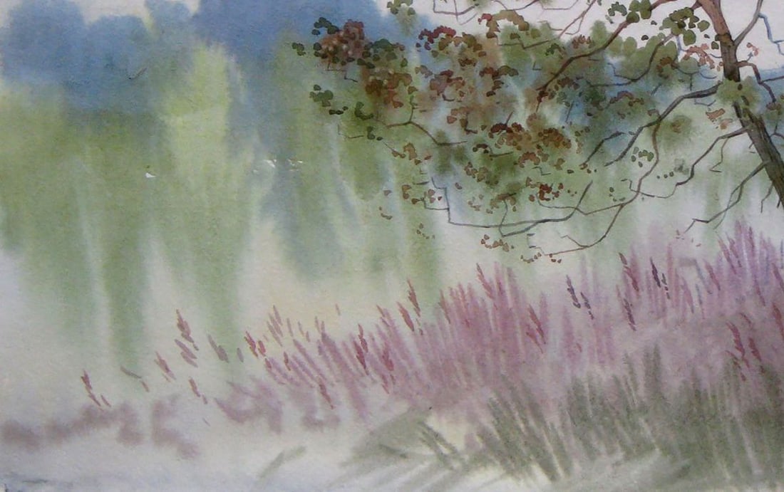 Watercolor painting Morning. Blooming Sally Kalebets Valery - 4