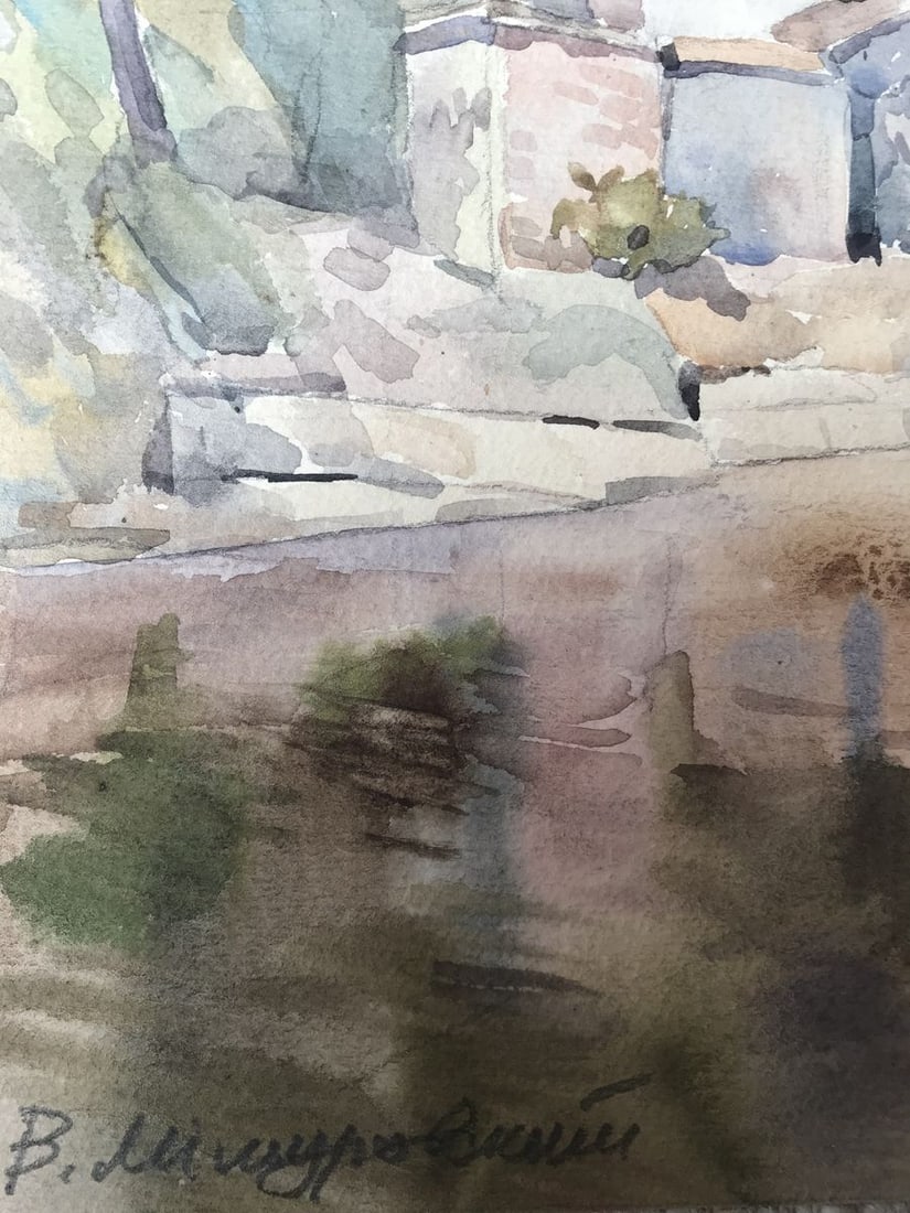 Watercolor painting City river Wihyrovskii Victor - 10