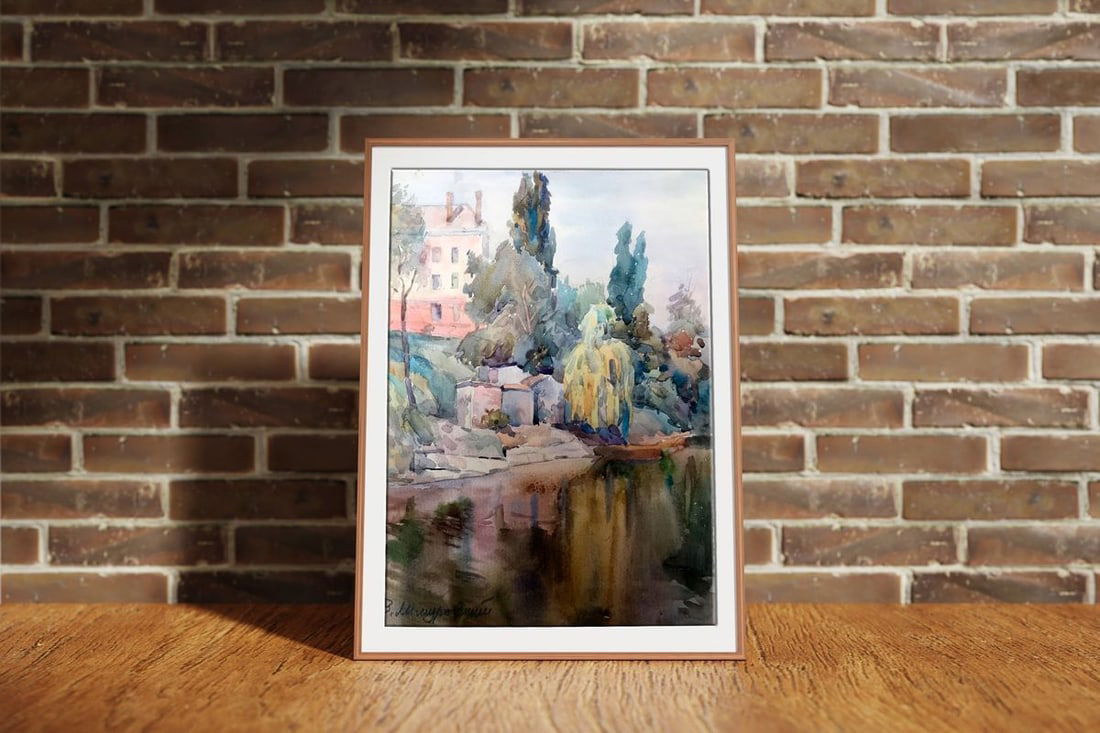 Watercolor painting City river Wihyrovskii Victor - 2