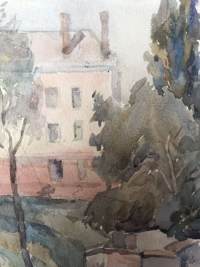 Watercolor painting City river Wihyrovskii Victor - 4